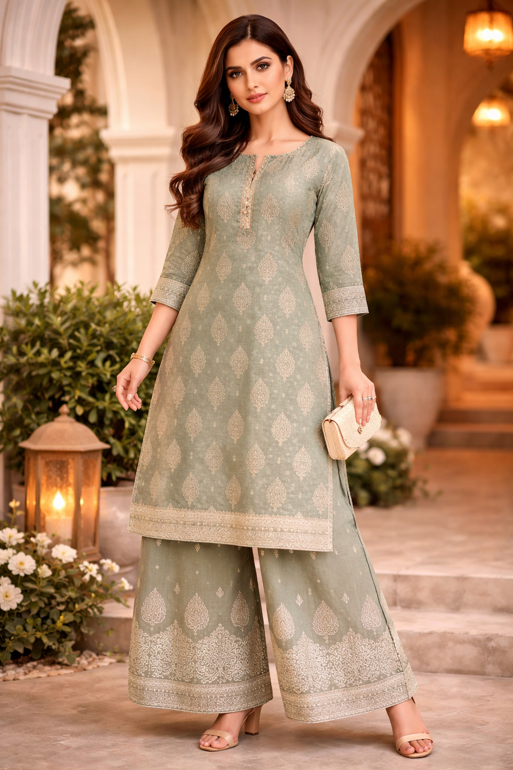 Printed Rayon Kurta Palazzo Set